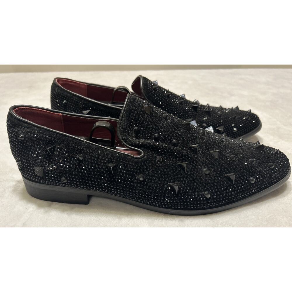 J75 By Jump Fabio Shoes Mens Size 12 Black Studded Metal Spikes Slip On Loafers
